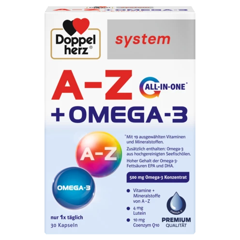 Abbildung der Produktverpackung Doppelherz system A-Z + OMEGA-3 Frontansicht
